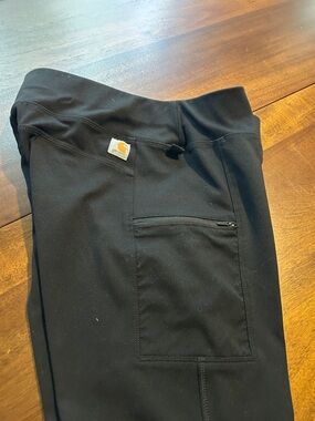 Carhartt Black Fitted Performance Leggings Pants with Yellow Logo Pockets